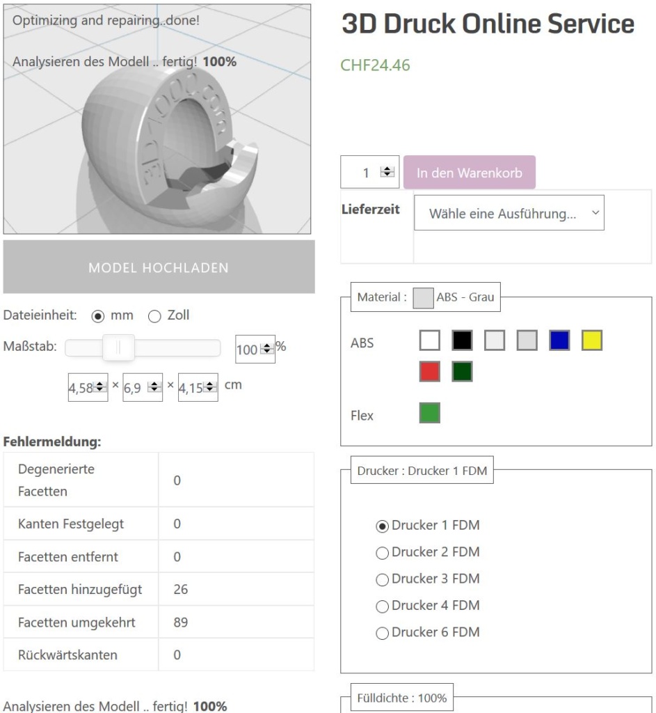 Kostengerechter 3D Druck Online Regional in Basel